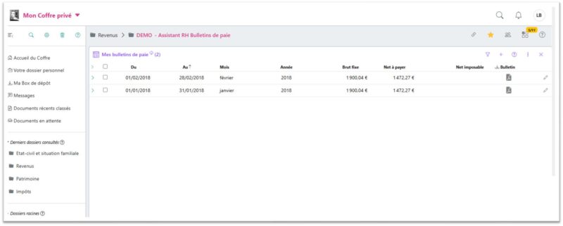 Visuel coffre fort électronique pour e-bulletins de paye
